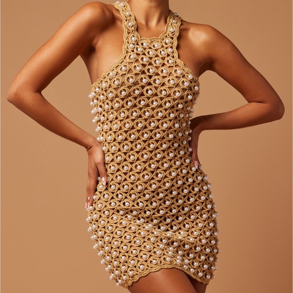 Pearl crochet mini dress